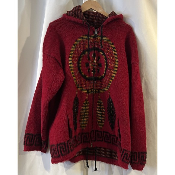 Vintage Tejidos Ruminahui Wool Hooded Sweater Jacket Sz Large‎ Indian - Picture 1 of 6